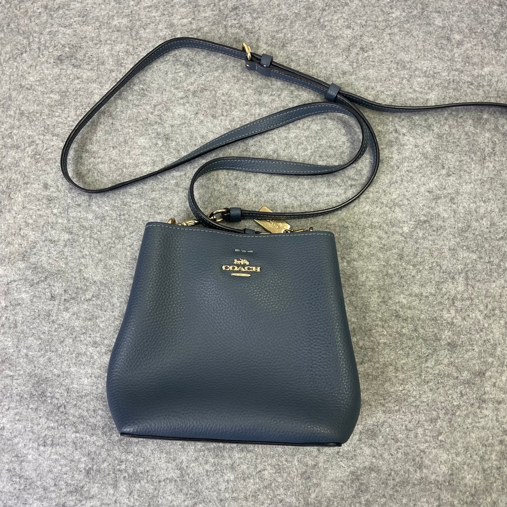 Coach Mollie Bucket Bag 22 Blue Pebble Leather Crossbody C7266 - Picture 12 of 16